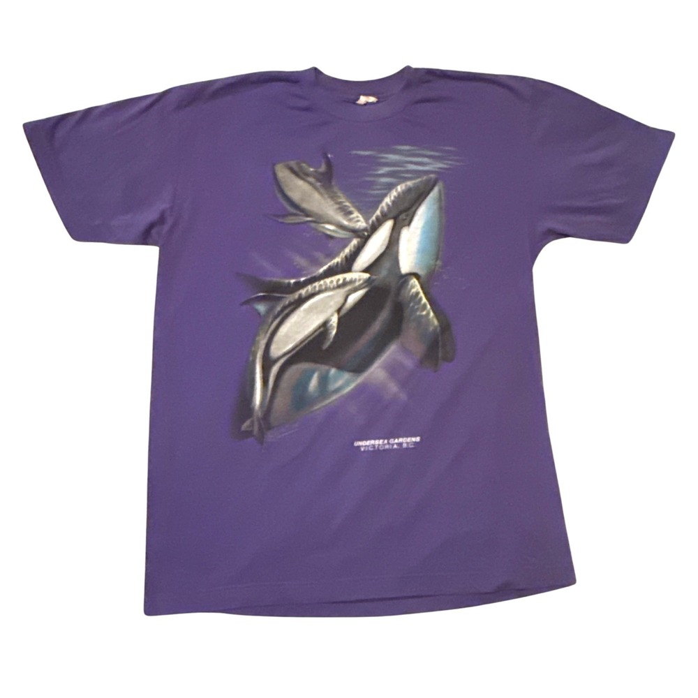 Vtg Harlequin Nature Graphics Orca Whale T-Shirt Purple XL Undersea Garden